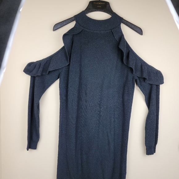 SOLUTIONS Black Cold Shoulder Knit Sweater Dress - Picture 4 of 7